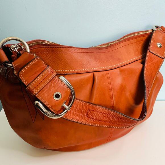 Coach Burnt Orange Leather Hobo Shoulder Bag - Picture 1 of 8